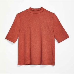LOFT Mock Neck Short Sleeve Top in Red Clay